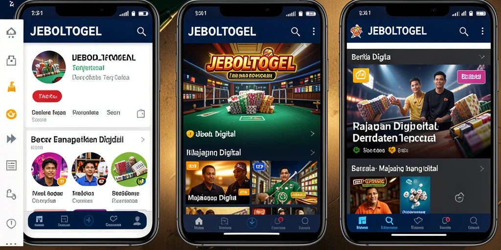 Tampilan utama aplikasi JEBOLTOGEL dengan berbagai kategori berita.