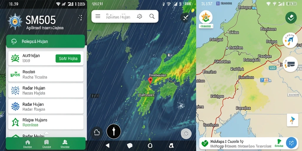 Screenshot utama SM605 menampilkan antarmuka radar hujan yang informatif.